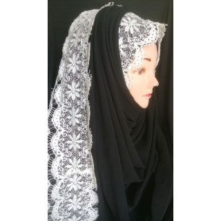 Wrap hijab -  Black with lace work